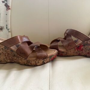 b.o.c. Tan and Brown Wedge Sandals